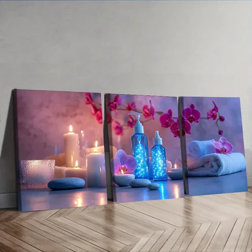 3pcs Spa candle Wall Art Set Canvas Framed 40x60cm – High Quality Print 100% Australian Made Wall Canvas Ready to Hang