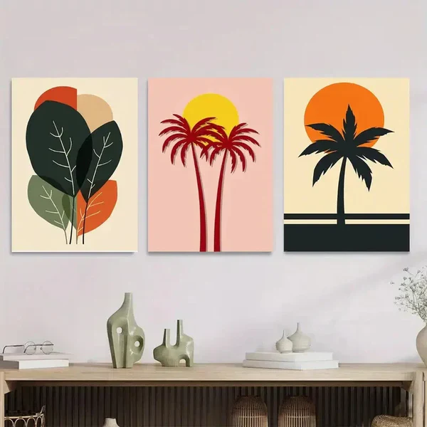 3pcs Tropical Palm Tree Modern Abstract Wall Art Set Canvas Framed 50x70cm – High Quality Print 100% Australian Made Wall Canvas Ready to Hang