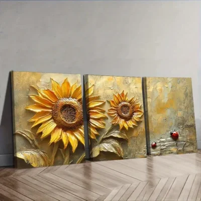 3pcs Sunflowers and ladybugs Wall Art Set Canvas Framed 40x60cm - High Quality Print 100% Australian Made Wall Canvas Ready to Hang