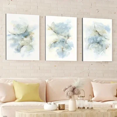 3pcs Abstract Blue Gray Brush Strokes White Wall Art Set Canvas Framed 40x60cm - High Quality Print 100% Australian Made Wall Canvas Ready to Hang