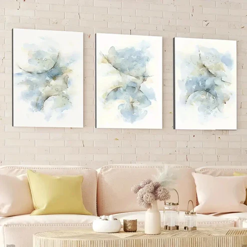 3pcs Abstract Blue Gray Brush Strokes White Wall Art Set Canvas Framed 40x60cm – High Quality Print 100% Australian Made Wall Canvas Ready to Hang