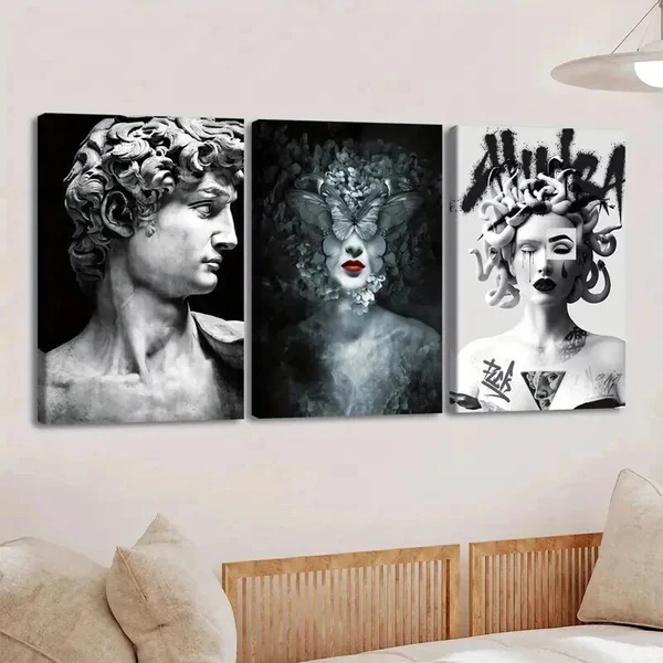 3pcs Elegant Abstract Men Women Black White Red Wall Art Set Canvas Framed 50x70cm – High Quality Print 100% Australian Made Wall Canvas Ready to Hang