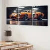 3pcs Fashion Yellow Cool Sport Car White Lights Wall Art Set Canvas Framed 50x70cm - High Quality Print 100% Australian Made Wall Canvas Ready to Hang - Image 3