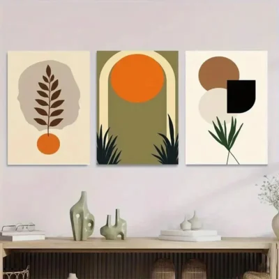 3pcs Boho Style Modern Abstract Green Wall Art Set Canvas Framed 50x70cm - High Quality Print 100% Australian Made Wall Canvas Ready to Hang