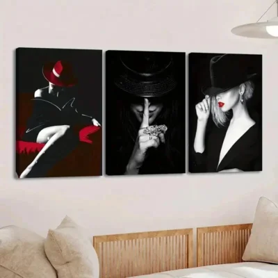 3pcs Modern Black & White Red Abstract Figures Wall Art Set Canvas Framed 50x70cm - High Quality Print 100% Australian Made Wall Canvas Ready to Hang