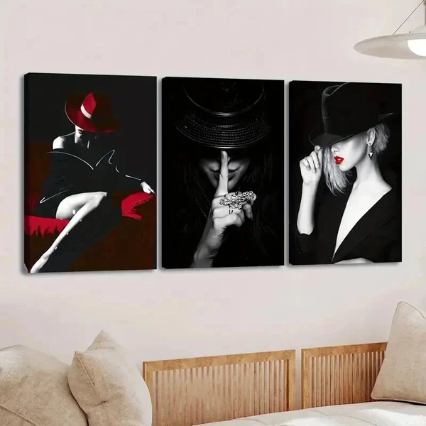 3pcs Modern Black & White Red Abstract Figures Wall Art Set Canvas Framed 50x70cm – High Quality Print 100% Australian Made Wall Canvas Ready to Hang