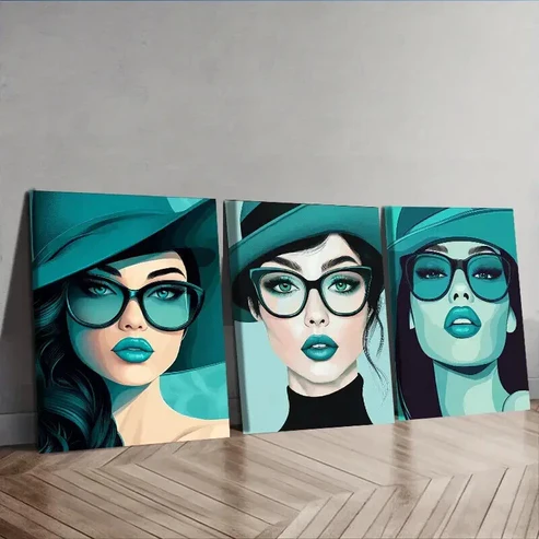 3pcs Pretty girl with oval faceWall Art Set Canvas Framed 50x70cm – High Quality Print 100% Australian Made Wall Canvas Ready to Hang