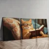 3pcs A cat reading on the couch Wall Art Set Canvas Framed 40x60cm - High Quality Print 100% Australian Made Wall Canvas Ready to Hang