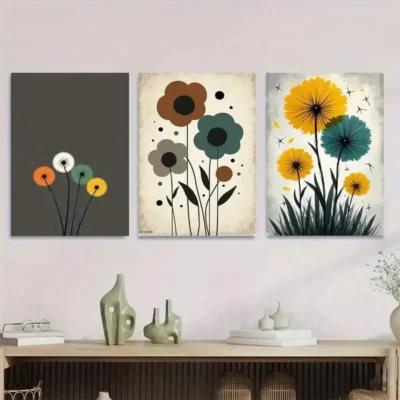 3pcs Modern Floral Abstract Flower Yellow Wall Art Set Canvas Framed 50x70cm - High Quality Print 100% Australian Made Wall Canvas Ready to Hang