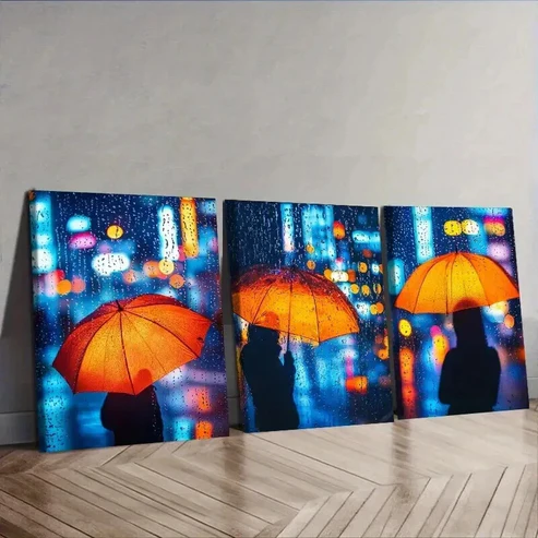 3pcs Yellow Umbrella Luxurious Wall Art Set Canvas Framed 50x70cm – High Quality Print 100% Australian Made Wall Canvas Ready to Hang