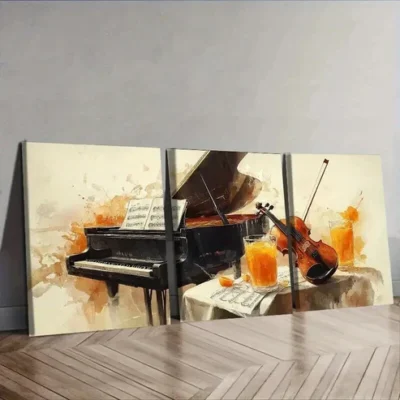 3pcs Piano and violin match Wall Art Set Canvas Framed 50x70cm - High Quality Print 100% Australian Made Wall Canvas Ready to Hang