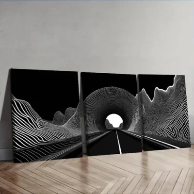 3pcs Black Hole Tunnel Design Wall Art Set Canvas Framed 50x70cm - High Quality Print 100% Australian Made Wall Canvas Ready to Hang