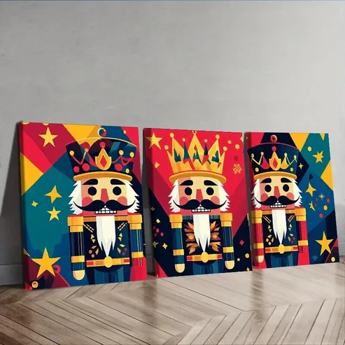 3pcs Art Deco Nutcracker Cartoon Wall Art Set Canvas Framed 50x70cm – High Quality Print 100% Australian Made Wall Canvas Ready to Hang