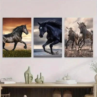 3pcs Galloping Horses Beautiful Horse Paintings Wall Art Set Canvas Framed 50x70cm - High Quality Print 100% Australian Made Wall Canvas Ready to Hang