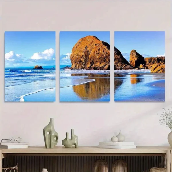 3pcs Beach Scene horeline, Sandy Shore Coastal Wall Art Set Canvas Framed 40x60cm – High Quality Print 100% Australian Made Wall Canvas Ready to Hang