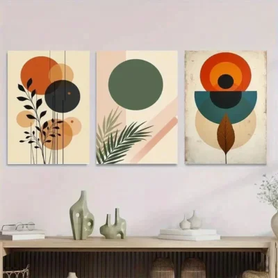 3pcs Geometric Shapes and Botanical Elements Wall Art Set Canvas Framed 50x70cm - High Quality Print 100% Australian Made Wall Canvas Ready to Hang