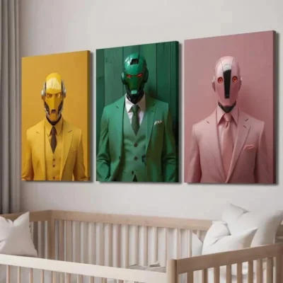 3pcs Future Robot World Creative Illustrations Wall Art Set Canvas Framed 40x60cm - High Quality Print 100% Australian Made Wall Canvas Ready to Hang