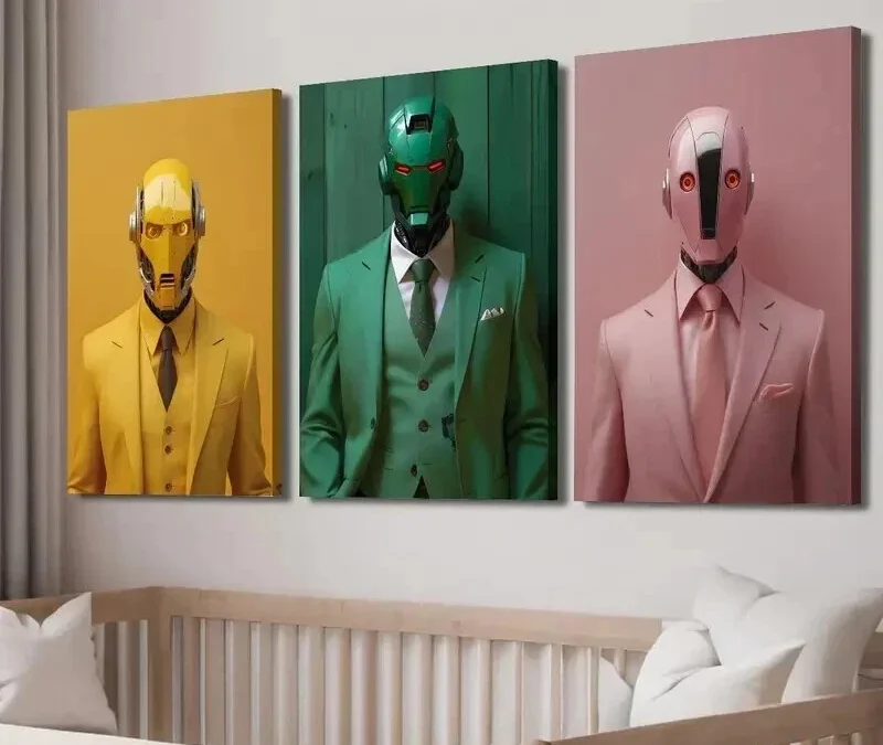 3pcs Future Robot World Creative Illustrations Wall Art Set Canvas Framed 40x60cm – High Quality Print 100% Australian Made Wall Canvas Ready to Hang