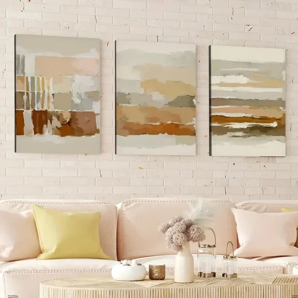 3pcs Abstract Geometric Beige Earth Tone Nordic Wall Art Set Canvas Framed 40x60cm – High Quality Print 100% Australian Made Wall Canvas Ready to Hang