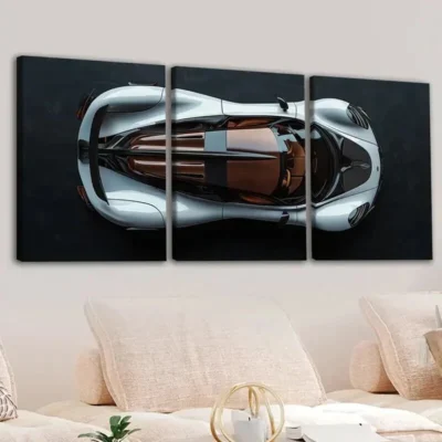 3pcs Classic Cool Sport Car White & Brown Black Wall Art Set Canvas Framed 50x70cm - High Quality Print 100% Australian Made Wall Canvas Ready to Hang