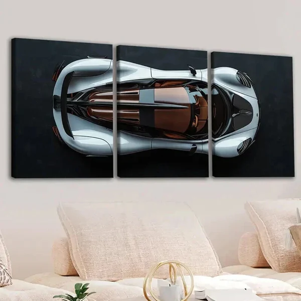 3pcs Classic Cool Sport Car White & Brown Black Wall Art Set Canvas Framed 50x70cm – High Quality Print 100% Australian Made Wall Canvas Ready to Hang