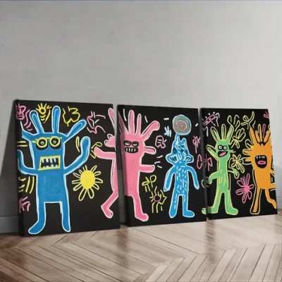 3pcs Surreal character graffiti Painting Wall Art Set Canvas Framed 40x60cm - High Quality Print 100% Australian Made Wall Canvas Ready to Hang