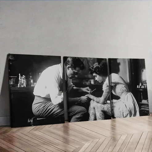 3pcs Classic Modern Tattoo Artist Wall Art Set Canvas Framed 50x70cm – High Quality Print 100% Australian Made Wall Canvas Ready to Hang