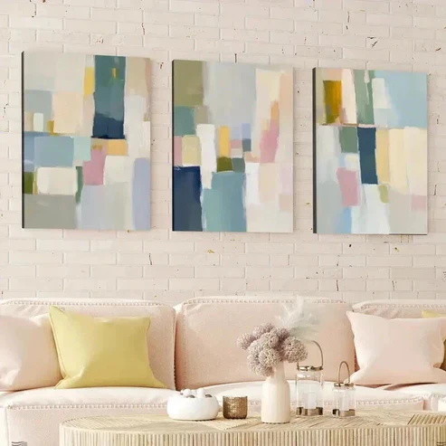 3pcs Geometric Design Decor Brush Strokes Wall Art Set Canvas Framed 50x70cm – High Quality Print 100% Australian Made Wall Canvas Ready to Hang