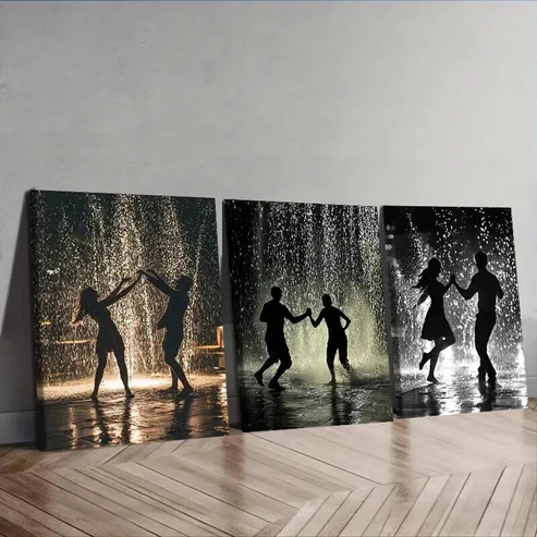 3pcs Walk in the rain Wall Art Set Canvas Framed 50x70cm – High Quality Print 100% Australian Made Wall Canvas Ready to Hang
