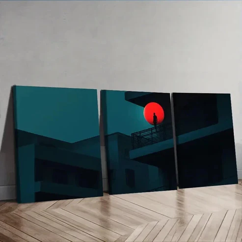 3pcs The red ball on the wall Wall Art Set Canvas Framed 50x70cm – High Quality Print 100% Australian Made Wall Canvas Ready to Hang