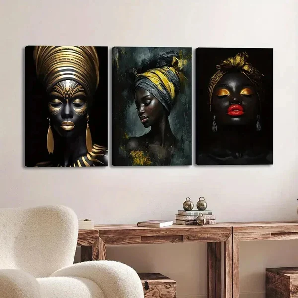 3pcs Abstract Women Black & Gold Red & Gray Dark Wall Art Set Canvas Framed 50x70cm – High Quality Print 100% Australian Made Wall Canvas Ready to Hang