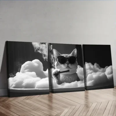 3pcs Gangster Brother Kitten Wall Art Set Canvas Framed 40x60cm - High Quality Print 100% Australian Made Wall Canvas Ready to Hang