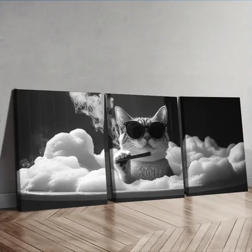 3pcs Gangster Brother Kitten Wall Art Set Canvas Framed 40x60cm – High Quality Print 100% Australian Made Wall Canvas Ready to Hang