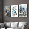 3pcs Blue Birds On Cherry Blossom Modern Classic Wall Art Set Canvas Framed 50x70cm - High Quality Print 100% Australian Made Wall Canvas Ready to Hang