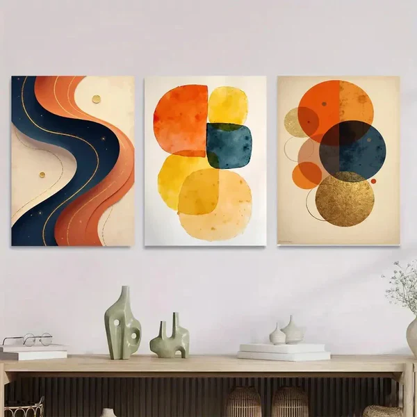 3pcs Abstract Geometric Vibrant Colorful Wall Art Set Canvas Framed 50x70cm – High Quality Print 100% Australian Made Wall Canvas Ready to Hang