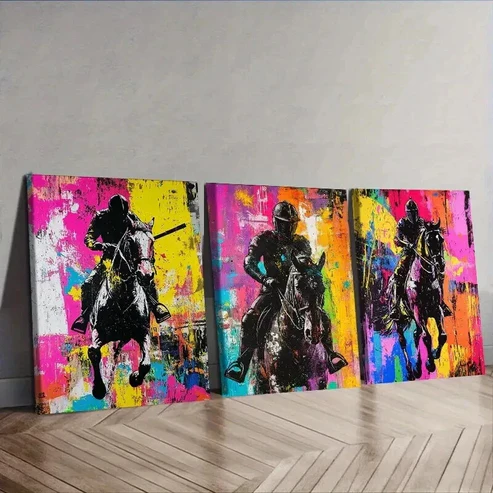 3pcs Knight on horseback Wall Art Set Canvas Framed 50x70cm – High Quality Print 100% Australian Made Wall Canvas Ready to Hang