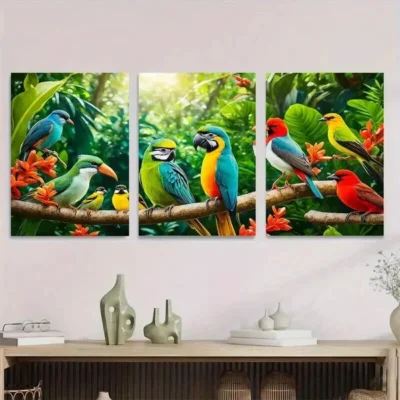 3pcs Colorful Parrot and Exotic Birds Painting Wall Art Set Canvas Framed 40x60cm - High Quality Print 100% Australian Made Wall Canvas Ready to Hang