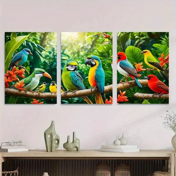 3pcs Colorful Parrot and Exotic Birds Painting Wall Art Set Canvas Framed 40x60cm – High Quality Print 100% Australian Made Wall Canvas Ready to Hang