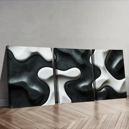 3pcs Shape on black background Wall Art Set Canvas Framed 50x70cm – High Quality Print 100% Australian Made Wall Canvas Ready to Hang