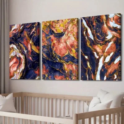 3pcs Modern Luxury Abstract Blue & Red Marble Wall Art Set Canvas Framed 40x60cm - High Quality Print 100% Australian Made Wall Canvas Ready to Hang