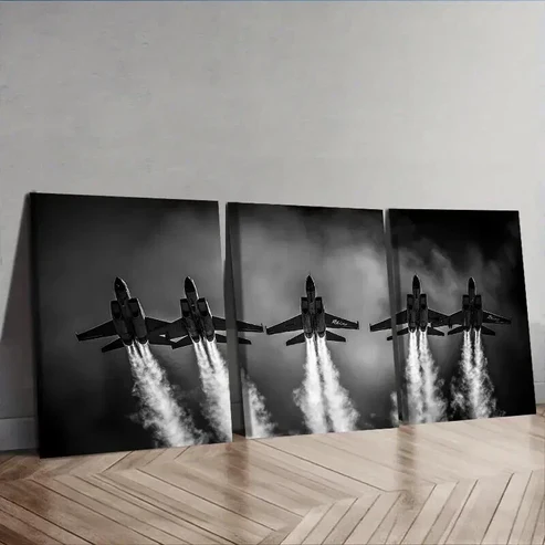 3pcs The jet plane is in the sky Wall Art Set Canvas Framed 50x70cm – High Quality Print 100% Australian Made Wall Canvas Ready to Hang