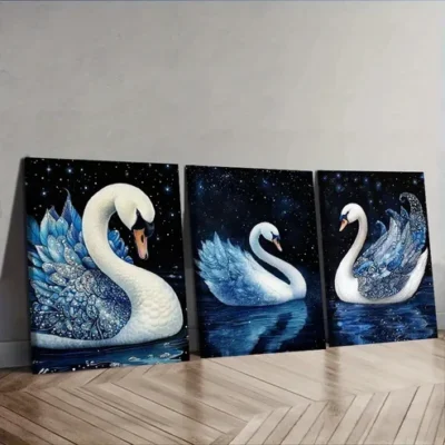 3pcs magnificent white swan Painting Wall Art Set Canvas Framed 40x60cm - High Quality Print 100% Australian Made Wall Canvas Ready to Hang