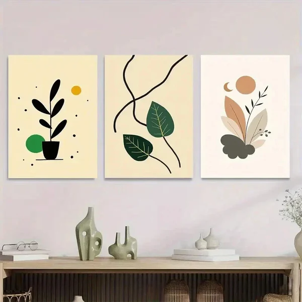 3pcs Modern Abstract Botanical Minimalist Leaf Wall Art Set Canvas Framed 40x60cm – High Quality Print 100% Australian Made Wall Canvas Ready to Hang