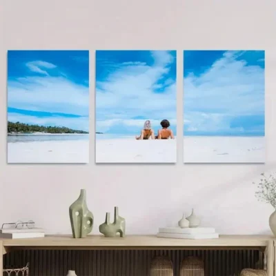 3pcs Beach Scene Palm Trees & Clear Blue Sky Wall Art Set Canvas Framed 50x70cm - High Quality Print 100% Australian Made Wall Canvas Ready to Hang