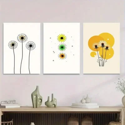 3pcs Modern Minimalist Flower Yellow Wall Art Set Canvas Framed 50x70cm - High Quality Print 100% Australian Made Wall Canvas Ready to Hang