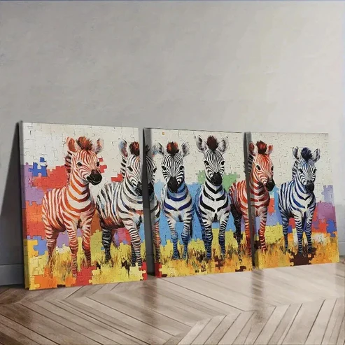 3pcs Featuring an Adorable Baby Zebra Wall Art Set Canvas Framed 50x70cm – High Quality Print 100% Australian Made Wall Canvas Ready to Hang