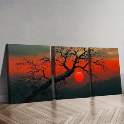 3pcs The Red Sun Tree Wall Art Set Canvas Framed 40x60cm - High Quality Print 100% Australian Made Wall Canvas Ready to Hang