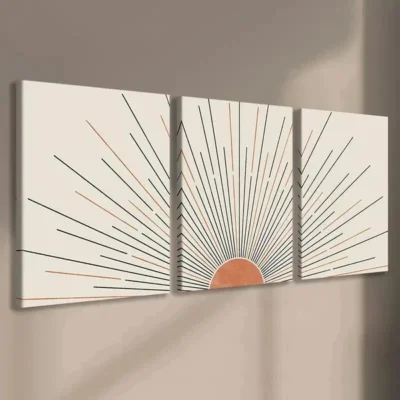 3pcs Sunshine Radiant Fantasy Modern Black Lines Wall Art Set Canvas Framed 50x70cm - High Quality Print 100% Australian Made Wall Canvas Ready to Hang