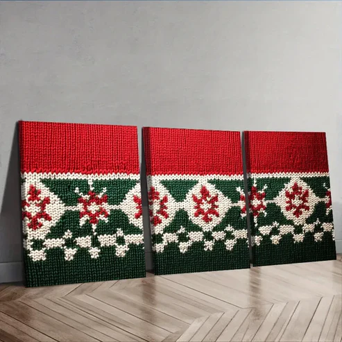 3pcs Christmas sweater pattern Wall Art Set Canvas Framed 40x60cm – High Quality Print 100% Australian Made Wall Canvas Ready to Hang