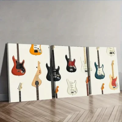 3pcs Guitar illustration Canvas Wall Art Set Canvas Framed 40x60cm - High Quality Print 100% Australian Made Wall Canvas Ready to Hang